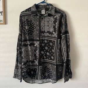 Paisley bandana long sleeve dress shirt, black, mens, zara, casual